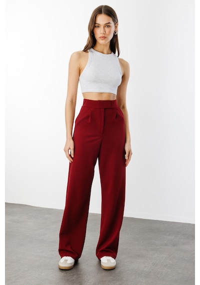 Genius Store Beli Cırtlı Rahat Palazzo Pantolon Cırtlı-pantolon Bordo