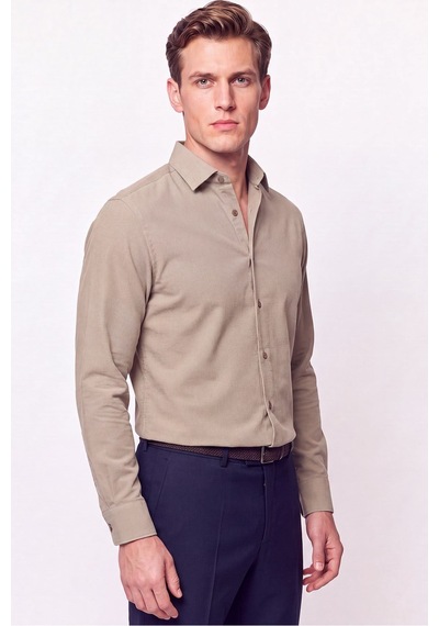 Slim Fit Modal Kumaş Bej Gömlek G 1609