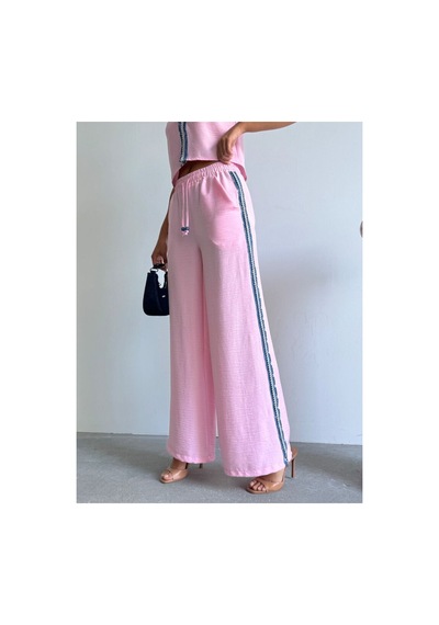 Verymoda Kot Şeritli Pantolon F1890 Pembe
