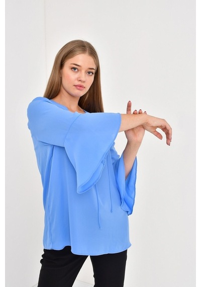 Myline Kadın Önü Ve Kolları Volanlı Bluz 45838 Mavi