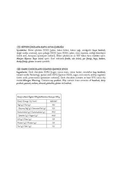 Bitter Çikolatalı Ayva Çubukları, 80g