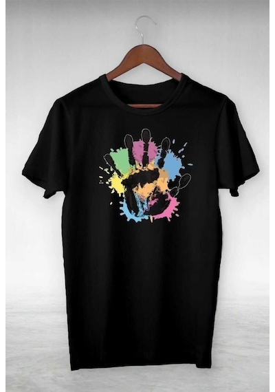 Flood Of Style Unisex Siyah El Boya Baskılı Oversize T-shirt