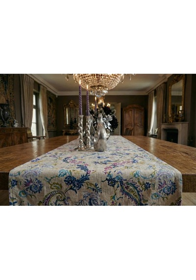 Menekşe Çiçek Baskılı Duck Kumaş Runner 40x140 Cm 761 Çok Renkli