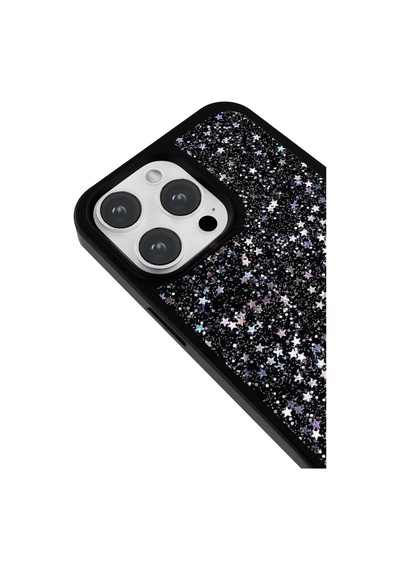 Apple iPhone 14 Pro Max Uyumlu Gümüş Yıldızlı Tasarım Parlak Telefon Kılıfı