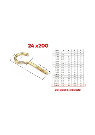 Lexroo Metal Piton Vidalı Gerdirme 24x200 Çekme Kaldırma Tavan Açık Ağız Kancalı Avize Asma Kiti 5 Diğer