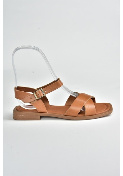 Fox Shoes Taba Hakiki Deri Çapraz Bantlı Günlük Kadın Sandalet M291041503 Taba