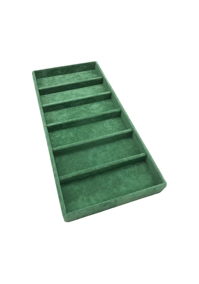 Yerli Üretim Lefkoşa Model Süet Kumaş Yeşil Renk 38 Cm / 19 Cm Gözlük Sergileme Çekmece İçi Stand Çok Renkli