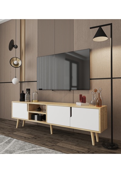 Latina Ahşap Ayaklı Tv Ünitesi Tv Sehpası 180 Cm Safir Meşe - Beyaz Safir - Beyaz Latina Ahşap Ayaklı Tv Ünitesi Tv Sehpası 180 Cm Safir Meşe - Beyaz Safir - Beyaz