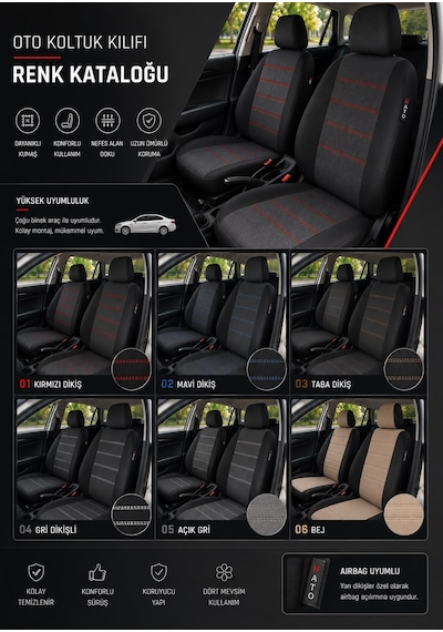 Renault Clio 2 Uyumlu Oto Koltuk Kılıfı Tam Set Airbag Uyumlu 4 Mevsim Cotfit Serisi