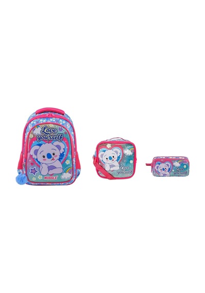 Cute Koala Kız Çocuk İlkokul Çantası Set 3 Parça Renkli