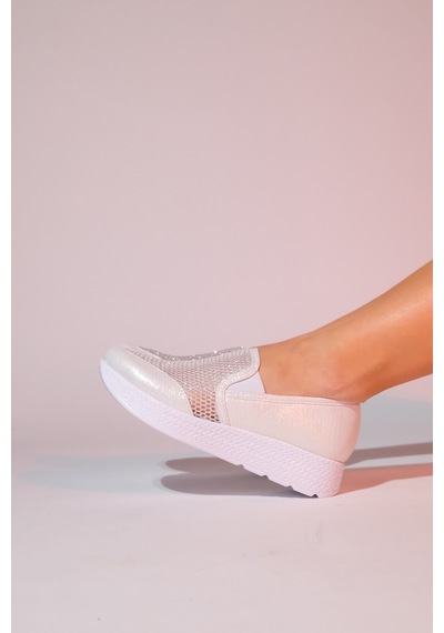 Luvishoes Purcan Sedef Simli Fileli Kalın Tabanlı Kadın Günlük Ayakkabı Sedef