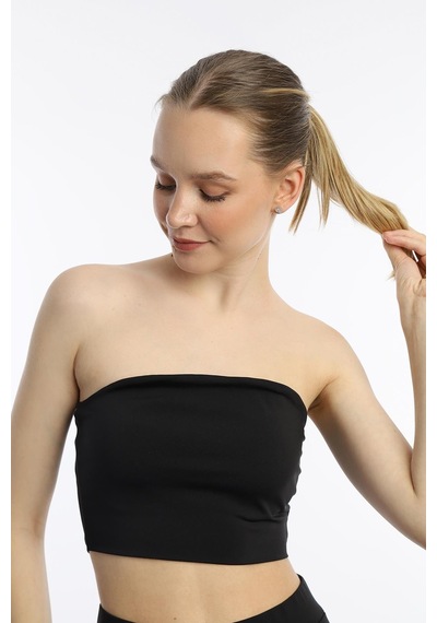 Quhox Kadın Allegro Kumaş Askısız Crop Top Siyah