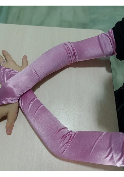 Saten Likralı Dans & Opera Eldiveni - 58 Cm Gül Kurusu Gülkurusu