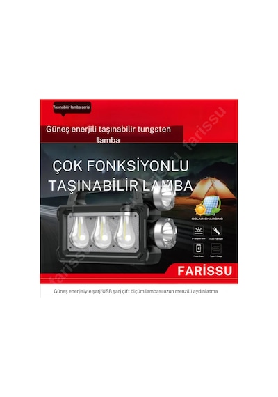Solar Panelli Çok Foksiyonlu Telefon Şarj Özellikli El Feneri Işıldak 2 Ampullü