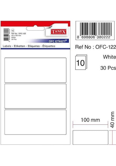 Tanex Etiket Ofc-122 40x100 Beyaz 10'lu 2 Adet