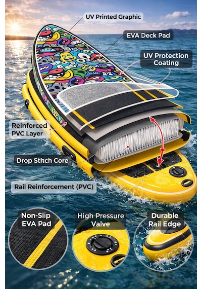 Paddle Board Sup Bodi Emoji Head Şişme Stand 350x84x15cm Full Set