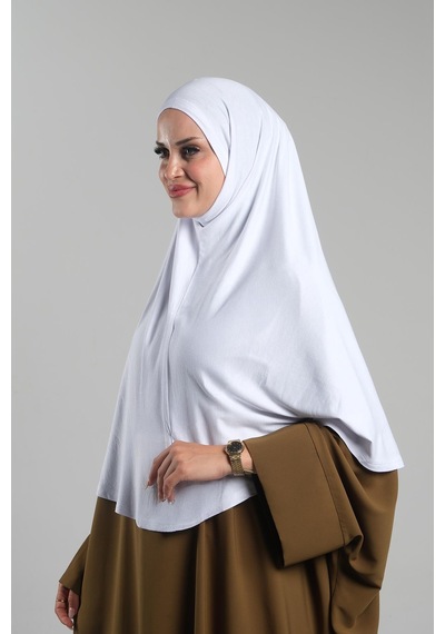 Hürrem Bone Beyaz Pratik Hazır Geçmeli Tesettür Eşarp Viskon Pratik Namaz Örtüsü 2201 42 Beyaz