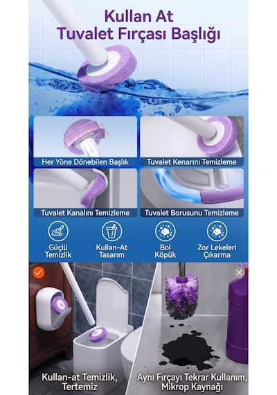 32 Adet 4 Paket Lavanta Premium Deterjanlı Tek Kullanımlık Tuvalet Temizleme Süngeri Duvara Mo