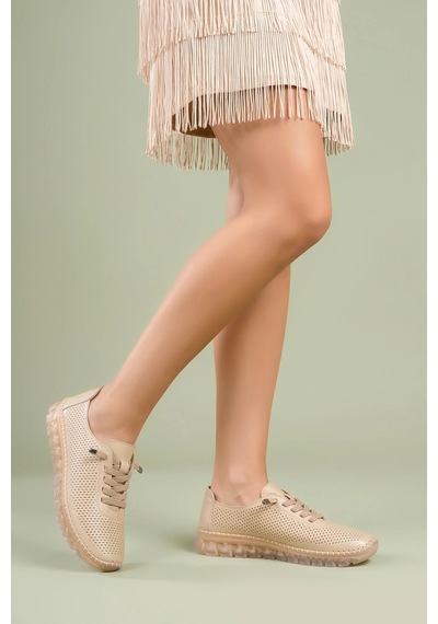 Analin Shoes Hakiki Deri Kadın Casual Ayakkabı Bej