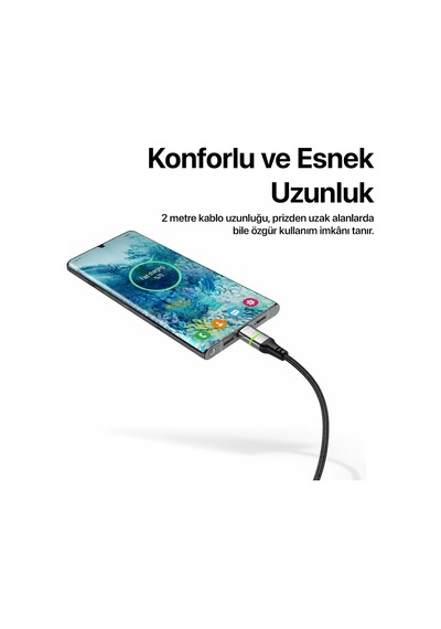Type C Hızlı Şarj Kablosu Type-c To Type-c 60w 480 Mpbs 2m Pd Örgü Led Göstergeli X6422