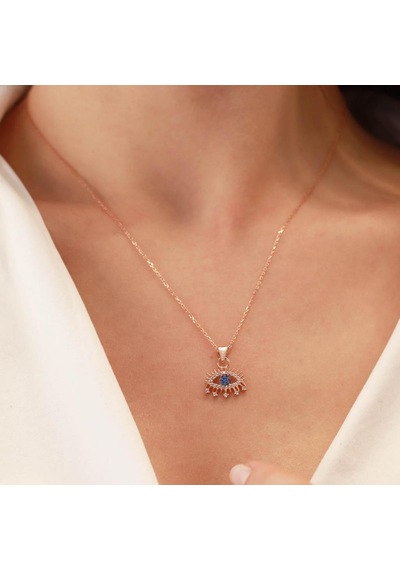Göz Modeli Zirkon Taşlı Rose Gold Kaplama Gümüş Kolye Gümüş