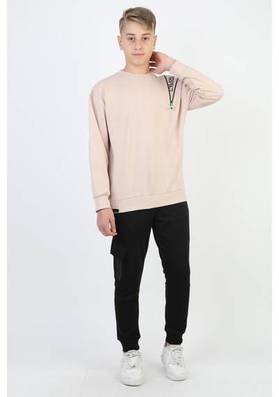 Mevsimlik Respect Baskılı 2 İplik %100 Pamuk 2 İplik Uzun Kollu Erkek Çocuk Sweatshirt-90931 Bej