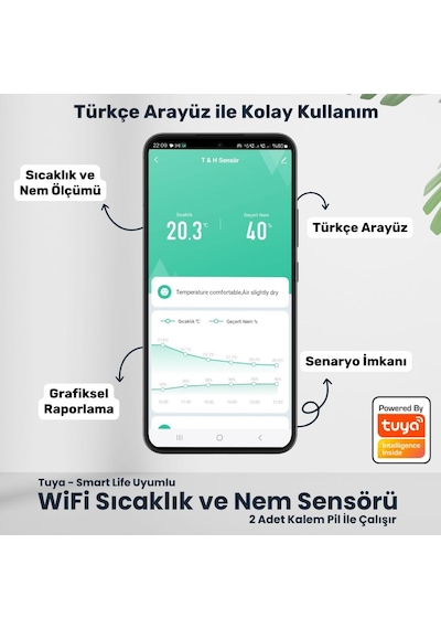 Wifi Sıcaklık Ve Nem Sensörü Tuya, Smart Life Uyumlu