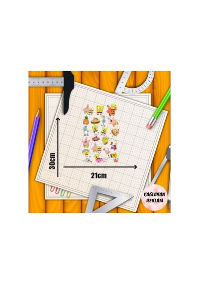Sünger Bob Temalı Sticker Etiket Seti - Sponge Bob Sticker - Laptop Notebook Telefon 21x30cm