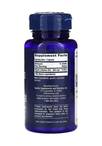 Life Extension, Vitamin B3 Niacin, 500 Mg, 100 Kapsül