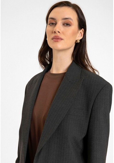 Antioch Relax Fit Düğmesiz Crop Kadın Blazer Ceket Antrasit