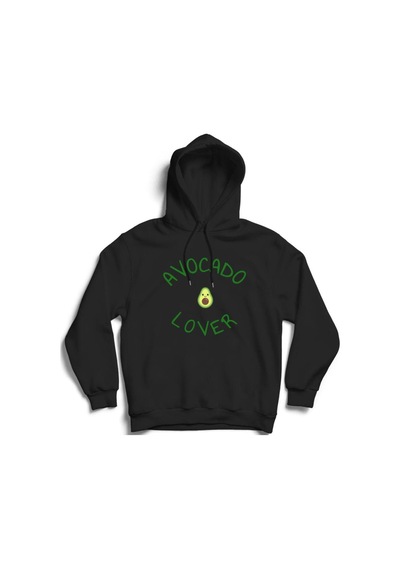 Avocado Lover Baskılı Kapüşonlu Sweatshirt Siyah