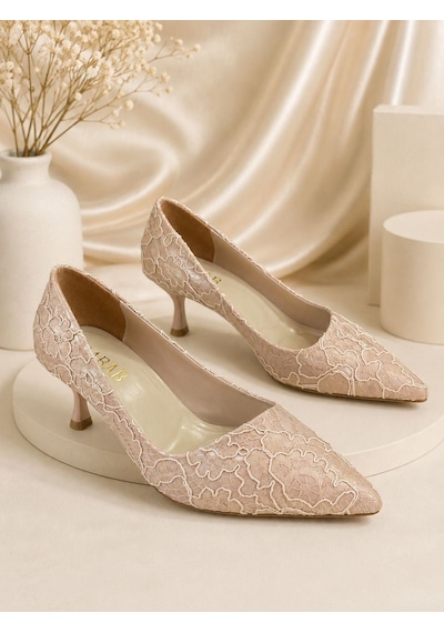 Dabab Shoes Leyla Kadın Pudra Sivri Burun Dantel Desenli 5 Cm İnce Topuklu Stiletto Ayakkabı Dabab Shoes Leyla Kadın Pudra Sivri Burun Dantel Desenli 5 Cm İnce Topuklu Stiletto Ayakkabı