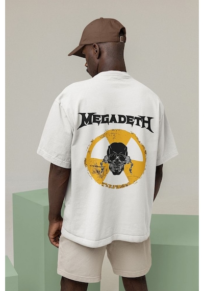 Müzik Grubu Megadeth Baskılı Unisex Oversize Rock Metal Tişört Beyaz