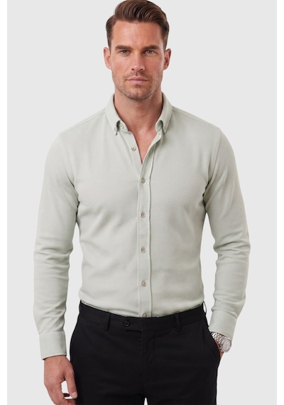 Rizzup Erkek %97 Pamuk Slim Fit Dar Kesim Petek Dokulu Likralı Örme Yeşil Gömlek 2600707