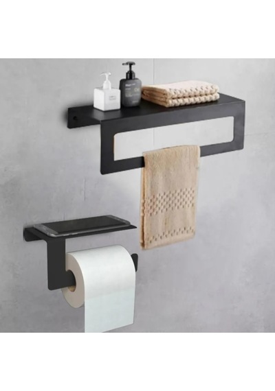 Hvngroup Metal 2 Parçalı Set 30 Cm Havlu Ve Tuvalet Kağıdı Askısı Siyah