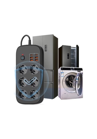 Termal Akım Korumalı 6 Lü Priz 4x Usb 2x Type-c Çıkışlı Grup Priz Çoğaltıcı 3500w Siyah - 100 Diğer