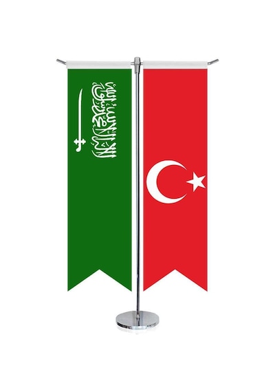 Suudi Arabistan Krallığı Bayrağı Ve Türkiye - Kırlangıç - Saten T Direk 2li Masa Bayrağı 1