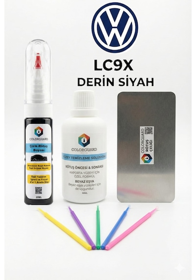 Volkswagen Lc9x Derin Siyah İğneli Ve Fırçalı 2 Si 1 Arada Rötuş Boyası Yüzey Temizleme Solüsyonu Profesyonel Ve Çapaksız Rötuş Çeliği 5'li Uygulama Çubuğu Seti