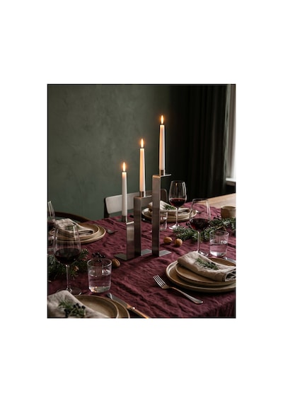 Dizör Şamdan 3'lü Set 304 Paslanmaz Çelik, Fırçalı, Tek Şerit Büküm Mumluk 15 / 25 / 35 Cm Gümüş