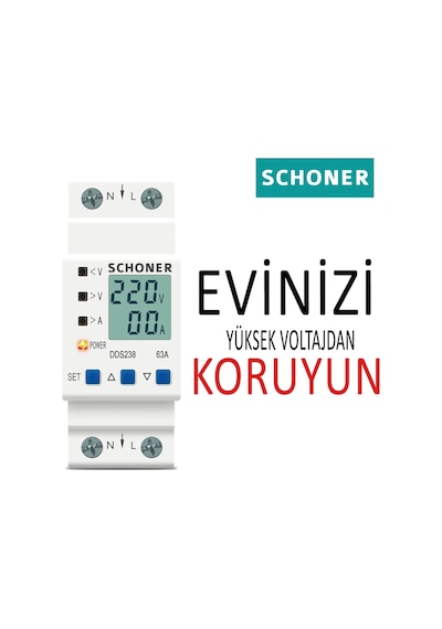 Schoner Gerilim Koruma Rölesi Yüksek - Düşük Voltaj/Akım Koruma 63A