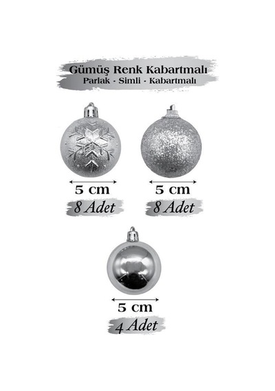 5 Cm Gümüş Simli Kabartmalı Yılbaşı Top Süs 20 Parça Dekoratif Ağaç Ve Parti Süsü Seti Diğer
