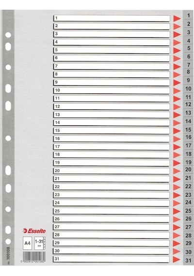 Esselte Seperatör 1-31 Rakamlı Plastik A4 100108