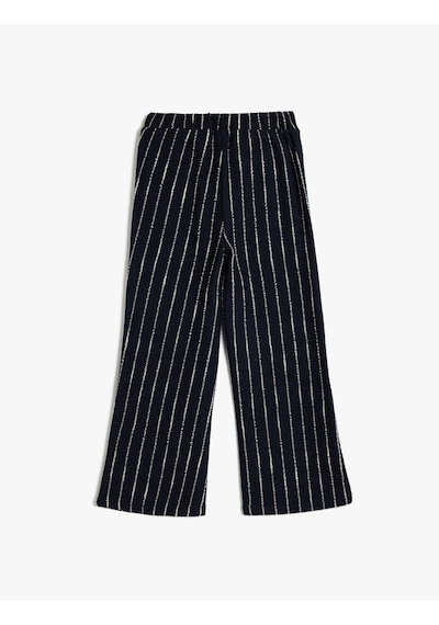 Koton Pantolon Beli Lastikli Cep Aplikeli Lacivert Çizgili 5wkg40223ak Lacivert