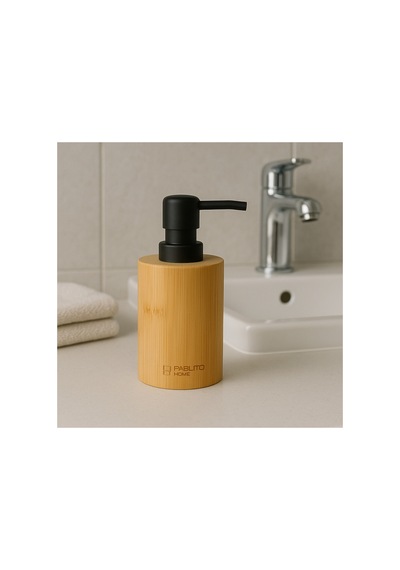 Bamboo Touch Soap Dispenser Yuvarlak Sabunluk Bambu Kahverengi