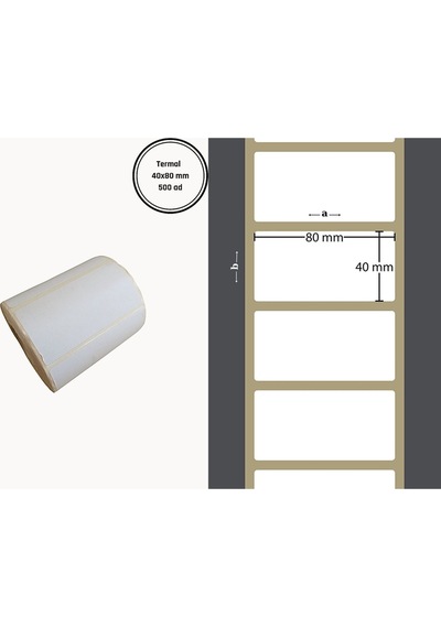 40x80 Mm Termal Terazi Etiketi Yapışkanlı Etiket 1 Rulo 500 Adet