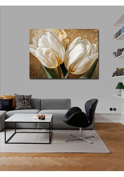 Kanvas Tablo Beyaz Lale Buketi 100cmx140cm