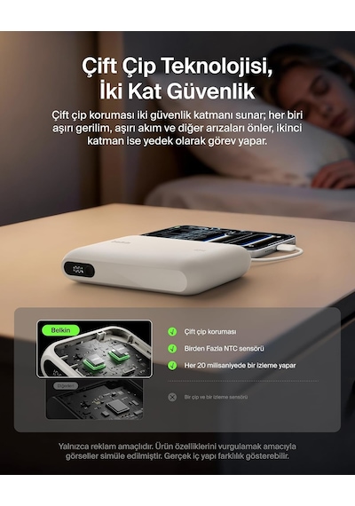 Ultracharge 20000 Mah Usb-c Kablolu Ve Ekranlı Power Bank, Kum Rengi
