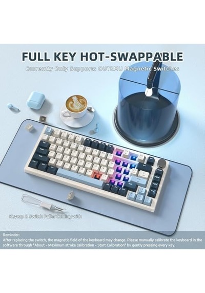 Attack Shark K85 Mekanik Klavye 75% Kompakt Tasarım, Manyetik Anahtarlar, Ayarlanabilir Tepki Süresi, Rgb Işık, Döner Kontrol Tuşu, Dks/mt/tgl Destekli, Pc/mac Uyumlu - Blue