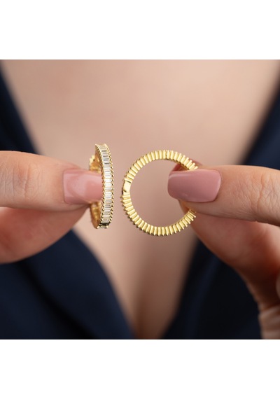 925 Ayar Gümüş Baget Taşlı Halka Küpe Gold