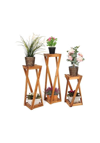 Woodencity Ahşap Çiçeklik Ahşap Üçlü Saksılık Dekoratif Çiçek Stand Üçlü Set Diğer